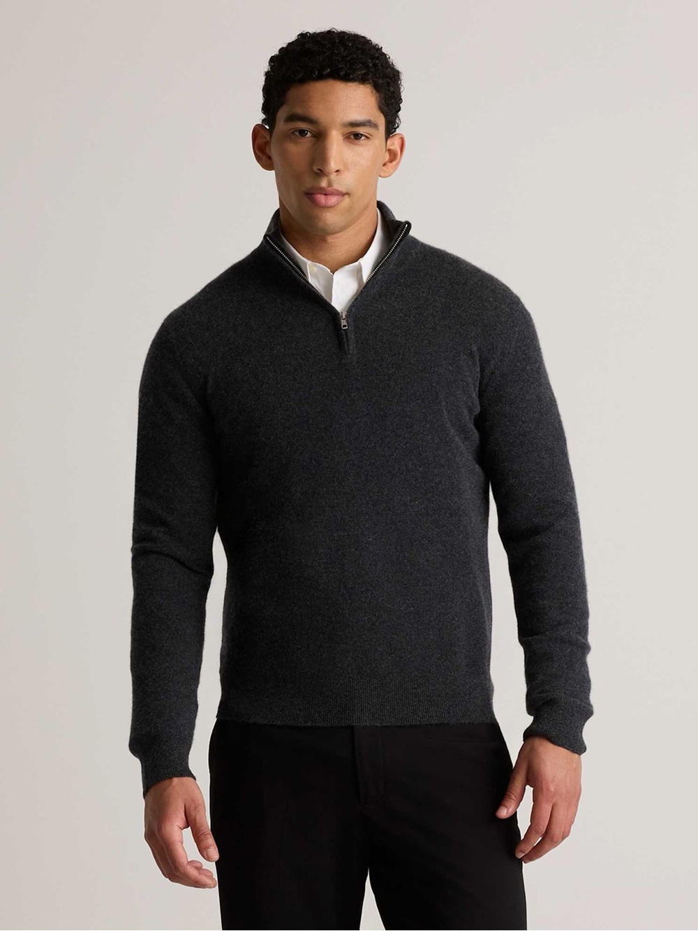 Quince Mongolian Cashmere Quarter Zip Sweater In Charcoal Size Xl